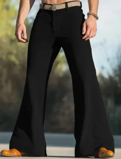New OUKU Men's Flared Pants Bell Bottom Trousers Chinos Casual Pants Pocket Straight Leg Plain Comfort Soft Full Length Outdoor Daily Going out Fashion Streetwear Black White Micro-elastic