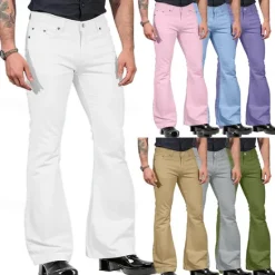 OUKU Men's Flared Pants Trousers Casual Pants Buttons Pocket Plain Comfort Outdoor Daily Fashion Casual ArmyGreen Black Micro-elastic