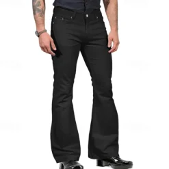 OUKU Men's Flared Pants Trousers Casual Pants Buttons Pocket Plain Comfort Outdoor Daily Fashion Casual ArmyGreen Black Micro-elastic