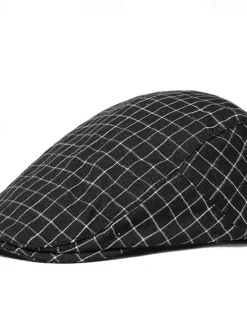 OUKU Men's Flat Cap Ascot Hat Newsboy Hat Black White Cotton Fashion Casual Street Daily Plaid Adjustable Sunscreen Breathable
