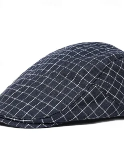 OUKU Men's Flat Cap Ascot Hat Newsboy Hat Black White Cotton Fashion Casual Street Daily Plaid Adjustable Sunscreen Breathable