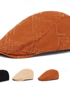 New OUKU Men's Flat Cap Ascot Hat Newsboy Hat Black Orange Cotton Fashion Casual Street Daily Plain Adjustable Sunscreen Breathable