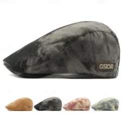 New OUKU Men's Flat Cap Ascot Hat Newsboy Hat Black Pink Cotton Fashion Casual Street Daily Tie Dye Adjustable Sunscreen Breathable