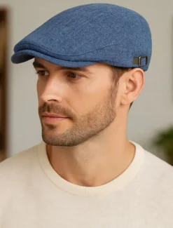 Outlet OUKU Men's Flat Cap Ascot Hat Newsboy Hat Black Blue Cotton / Linen Blend Fashion Casual Street Daily Plain Adjustable Sunscreen Breathable