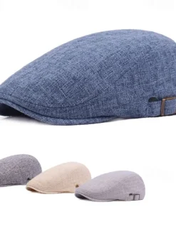 Outlet OUKU Men's Flat Cap Ascot Hat Newsboy Hat Black Blue Cotton / Linen Blend Fashion Casual Street Daily Plain Adjustable Sunscreen Breathable