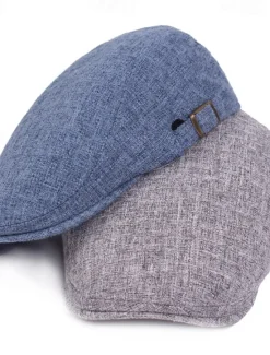 Outlet OUKU Men's Flat Cap Ascot Hat Newsboy Hat Black Blue Cotton / Linen Blend Fashion Casual Street Daily Plain Adjustable Sunscreen Breathable