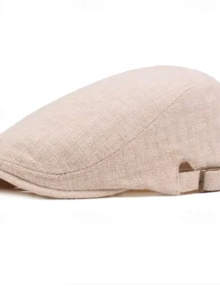 Outlet OUKU Men's Flat Cap Ascot Hat Newsboy Hat Black Blue Cotton / Linen Blend Fashion Casual Street Daily Plain Adjustable Sunscreen Breathable