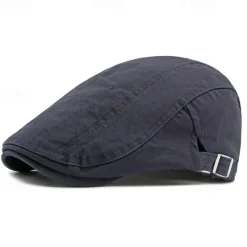 Outlet OUKU Men's Flat Cap Ascot Hat Newsboy Hat Black Navy Blue 100% Cotton Fashion Casual Street Daily Plain Adjustable Sunscreen Breathable