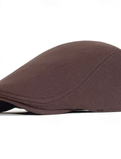Sale OUKU Men's Flat Cap Ascot Hat Newsboy Hat Black Navy Blue Cotton Fashion Casual Street Daily Plain Adjustable Sunscreen Breathable