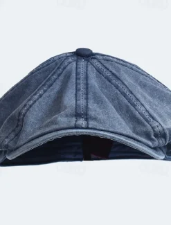 Sale OUKU Men's Flat Cap Ascot Hat Newsboy Hat Black Blue Cotton Fashion Casual Street Daily Plain Tightness Adjustable Around 60cm Sunscreen Breathable