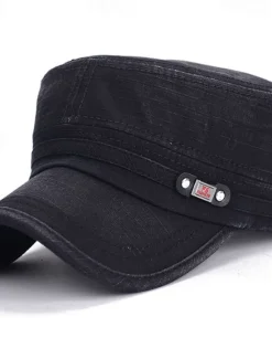 Sale OUKU Men's Flat Cap Baseball Cap Military Cap Cadet Hat Black Blue Cotton Vintage Travel Beach Outdoor Vacation Plain Adjustable Washable Casual