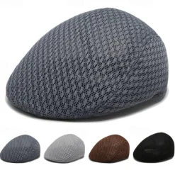 Online OUKU Men's Flat Cap Beret Hat Ascot Hat Newsboy Hat Black Light Grey Polyester Mesh Fashion Casual British Street Daily Plain Adjustable Breathable