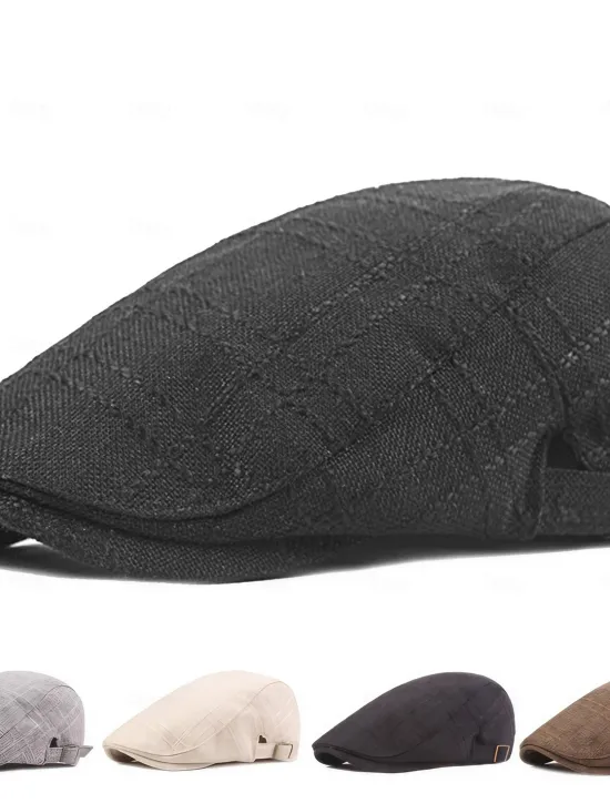 Sale OUKU Men's Flat Cap Black Beige Flax Fashion Streetwear Stylish 1920s Fashion Outdoor Daily Going out Plain Warm