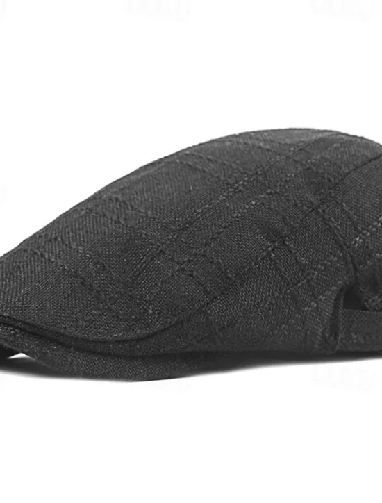 Sale OUKU Men's Flat Cap Black Beige Flax Fashion Streetwear Stylish 1920s Fashion Outdoor Daily Going out Plain Warm