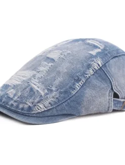 OUKU Men's Flat Cap Black Blue Denim Ripped Fashion Streetwear Stylish 1920s Fashion Outdoor Daily Going out Plain Warm