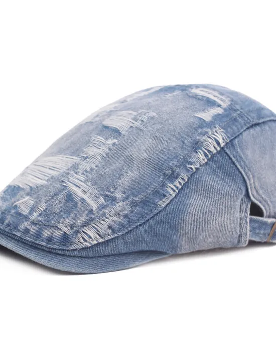 OUKU Men's Flat Cap Black Blue Denim Ripped Fashion Streetwear Stylish 1920s Fashion Outdoor Daily Going out Plain Warm