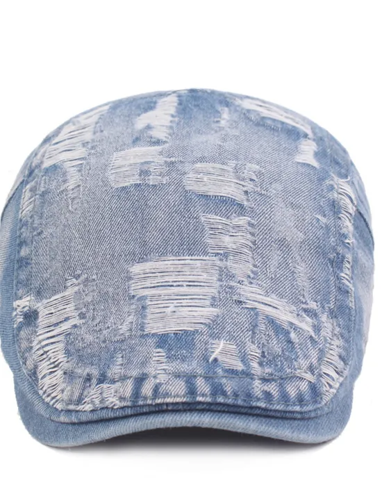 OUKU Men's Flat Cap Black Blue Denim Ripped Fashion Streetwear Stylish 1920s Fashion Outdoor Daily Going out Plain Warm