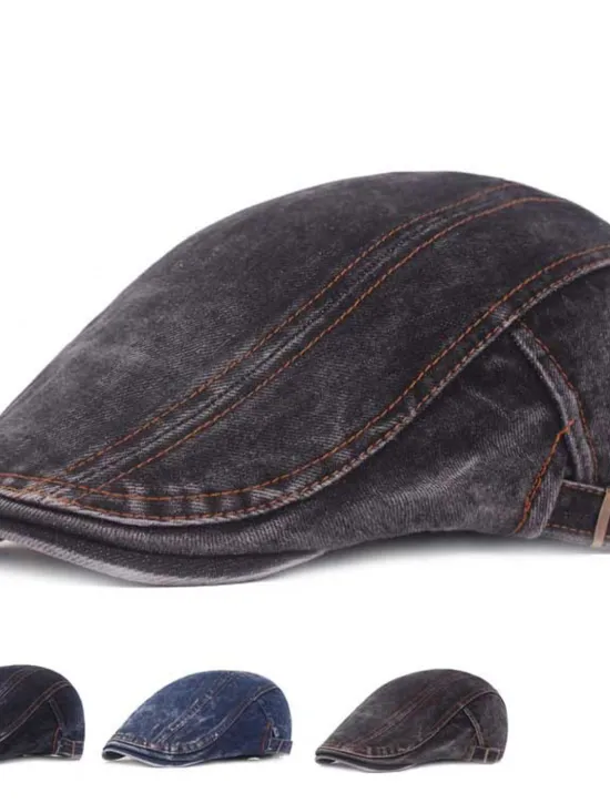 New OUKU Men's Flat Cap Black Blue Denim Streetwear Stylish 1920s Fashion Outdoor Daily Going out Plain Warm