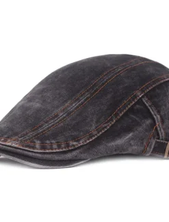 New OUKU Men's Flat Cap Black Blue Denim Streetwear Stylish 1920s Fashion Outdoor Daily Going out Plain Warm