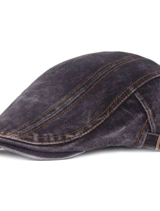 New OUKU Men's Flat Cap Black Blue Denim Streetwear Stylish 1920s Fashion Outdoor Daily Going out Plain Warm