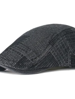 Best OUKU Men's Flat Cap Black Blue Denim Streetwear Stylish 1920s Fashion Outdoor Daily Going out Lattice Warm
