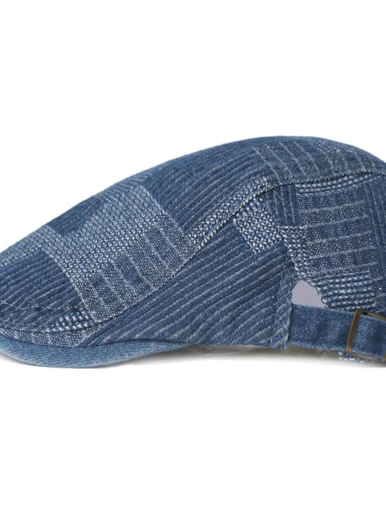 Best OUKU Men's Flat Cap Black Blue Denim Streetwear Stylish 1920s Fashion Outdoor Daily Going out Lattice Warm