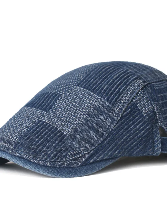 Best OUKU Men's Flat Cap Black Blue Denim Streetwear Stylish 1920s Fashion Outdoor Daily Going out Lattice Warm