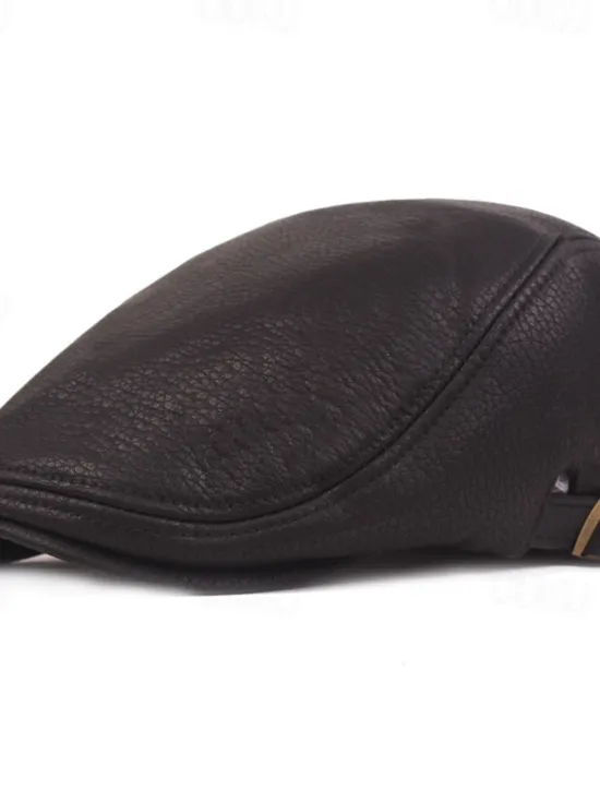 Hot OUKU Men's Flat Cap Black Brown PU Fashion Streetwear Stylish 1920s Fashion Outdoor Daily Going out Plain Warm