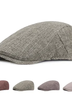 Outlet OUKU Men's Flat Cap Black Brown Cotton and Linen Streetwear Stylish 1920s Fashion Outdoor Daily Going out Plain Warm