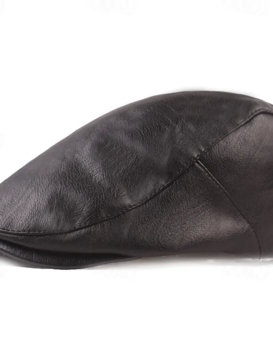 Discount OUKU Men's Flat Cap Black Red Faux Leather Streetwear Stylish 1920s Fashion Outdoor Daily Going out Plain Warm