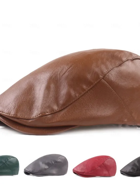 Discount OUKU Men's Flat Cap Black Red Faux Leather Streetwear Stylish 1920s Fashion Outdoor Daily Going out Plain Warm