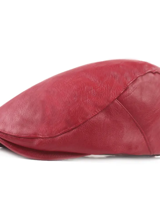 Discount OUKU Men's Flat Cap Black Red Faux Leather Streetwear Stylish 1920s Fashion Outdoor Daily Going out Plain Warm
