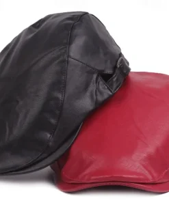 Discount OUKU Men's Flat Cap Black Red leatherette Streetwear Stylish 1920s Fashion Outdoor Daily Going out Plain Warm