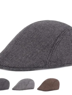 Hot OUKU Men's Flat Cap Light Grey Dark Gray Cotton Streetwear Stylish 1920s Fashion Outdoor Daily Going out Graphic Prints Warm