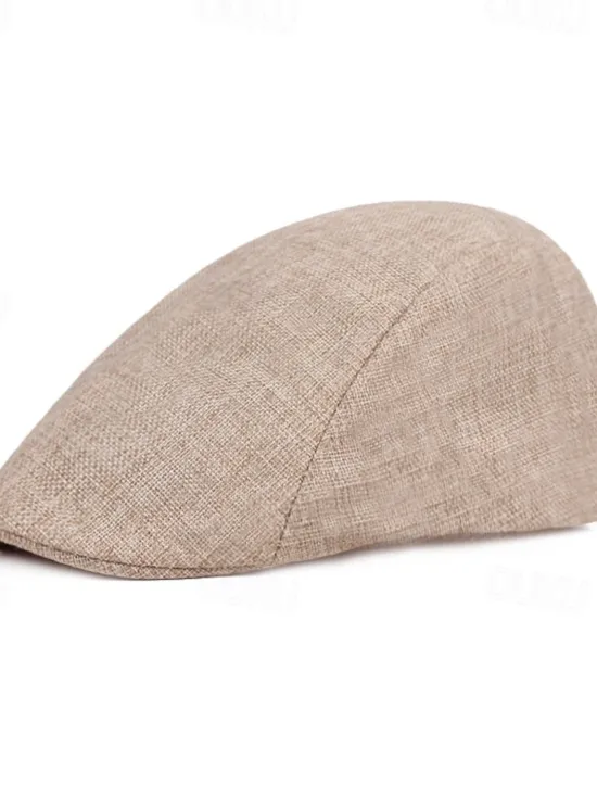 Discount OUKU Men's Flat Cap Light Yellow Black Cotton and Linen Streetwear Stylish 1920s Fashion Outdoor Daily Going out Plain Warm