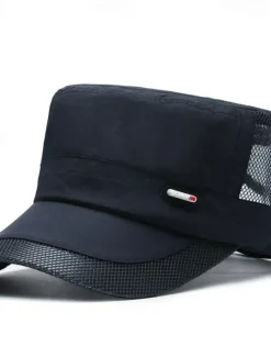 Discount OUKU Men's Flat Cap Sun Hat Trucker Hat Black Deep Blue Polyester Mesh Patchwork Fashion Casual Street Daily Plain Adjustable Sunscreen Breathable