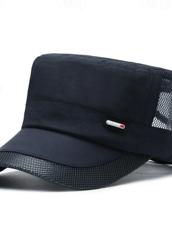 Discount OUKU Men's Flat Cap Sun Hat Trucker Hat Black Deep Blue Polyester Mesh Patchwork Fashion Casual Street Daily Plain Adjustable Sunscreen Breathable