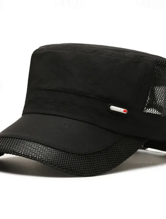 Discount OUKU Men's Flat Cap Sun Hat Trucker Hat Black Deep Blue Polyester Mesh Patchwork Fashion Casual Street Daily Plain Adjustable Sunscreen Breathable