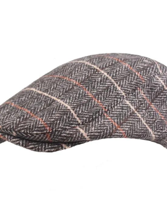 Online OUKU Men's Flat Cap Tweed Cap Brown Beige Cotton Streetwear Stylish 1920s Fashion Outdoor Daily Going out Stripe Warm