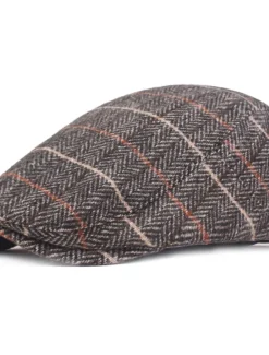 Online OUKU Men's Flat Cap Tweed Cap Brown Beige Cotton Streetwear Stylish 1920s Fashion Outdoor Daily Going out Stripe Warm