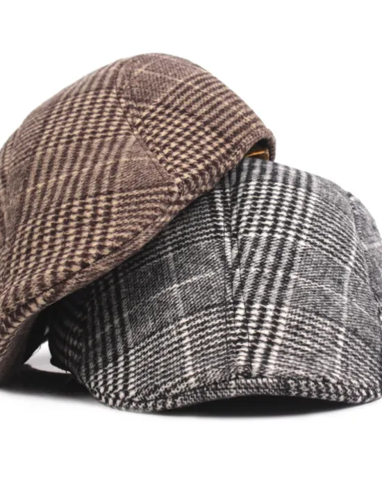 Discount OUKU Men's Flat Cap Tweed Cap Light Grey Dark Gray Cotton Streetwear Stylish 1920s Fashion Outdoor Daily Going out Lattice Warm
