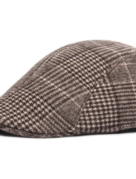 Discount OUKU Men's Flat Cap Tweed Cap Light Grey Dark Gray Cotton Streetwear Stylish 1920s Fashion Outdoor Daily Going out Lattice Warm