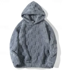 Online OUKU Men's Fleece Hoodie Sherpa Fleece Hoodie Black White Gray Hooded Plain Pocket Sports & Outdoor Daily Holiday Polyester Streetwear Cool Casual Winter Spring & Fall Clothing Apparel Hoodies