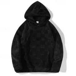 Online OUKU Men's Fleece Hoodie Sherpa Fleece Hoodie Black White Gray Hooded Plain Pocket Sports & Outdoor Daily Holiday Polyester Streetwear Cool Casual Winter Spring & Fall Clothing Apparel Hoodies