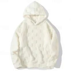Online OUKU Men's Fleece Hoodie Sherpa Fleece Hoodie Black White Gray Hooded Plain Pocket Sports & Outdoor Daily Holiday Polyester Streetwear Cool Casual Winter Spring & Fall Clothing Apparel Hoodies
