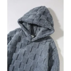 Online OUKU Men's Fleece Hoodie Sherpa Fleece Hoodie Black White Gray Hooded Plain Pocket Sports & Outdoor Daily Holiday Polyester Streetwear Cool Casual Winter Spring & Fall Clothing Apparel Hoodies