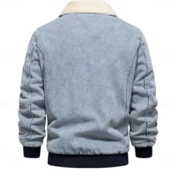 Outlet OUKU Men's Fleece Jacket Jean Jacket Denim Jacket Casual Daily Fall & Winter Color Block Casual Lapel Regular Dark Gray Dark Blue Light Blue Jacket