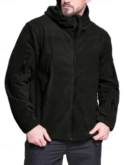 Best OUKU Men's Fleece Jacket Military Jacket Tactical Jacket Daily Vacation Thermal Warm Pocket Fleece Fall & Winter Plain Fashion Streetwear Hooded Regular Black Khaki Army Green Gray Jacket