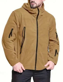 Best OUKU Men's Fleece Jacket Military Jacket Tactical Jacket Daily Vacation Thermal Warm Pocket Fleece Fall & Winter Plain Fashion Streetwear Hooded Regular Black Khaki Army Green Gray Jacket
