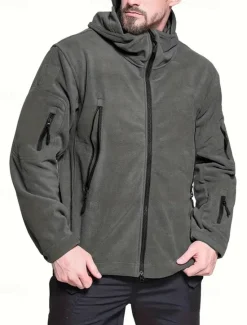 Best OUKU Men's Fleece Jacket Military Jacket Tactical Jacket Daily Vacation Thermal Warm Pocket Fleece Fall & Winter Plain Fashion Streetwear Hooded Regular Black Khaki Army Green Gray Jacket